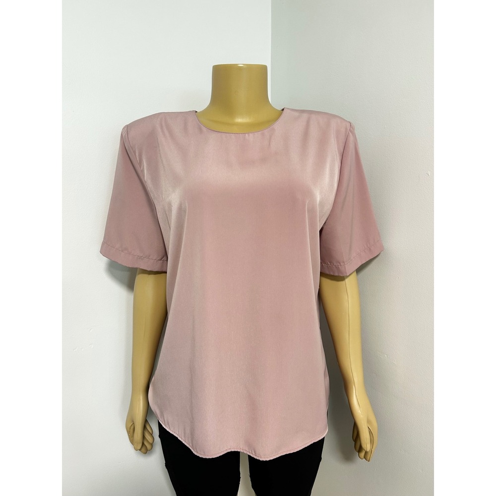 Modern Essentials Vintage Rose Pink Short Sleeve Shoulder Pad Blouse Large USA